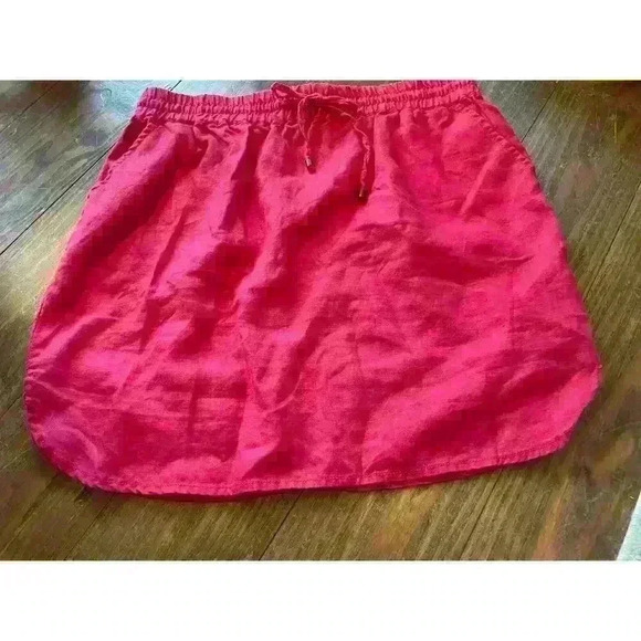 Willi Smith 100% linen Red Drawstring Waist Mini Skirt, M - Picture 3 of 7